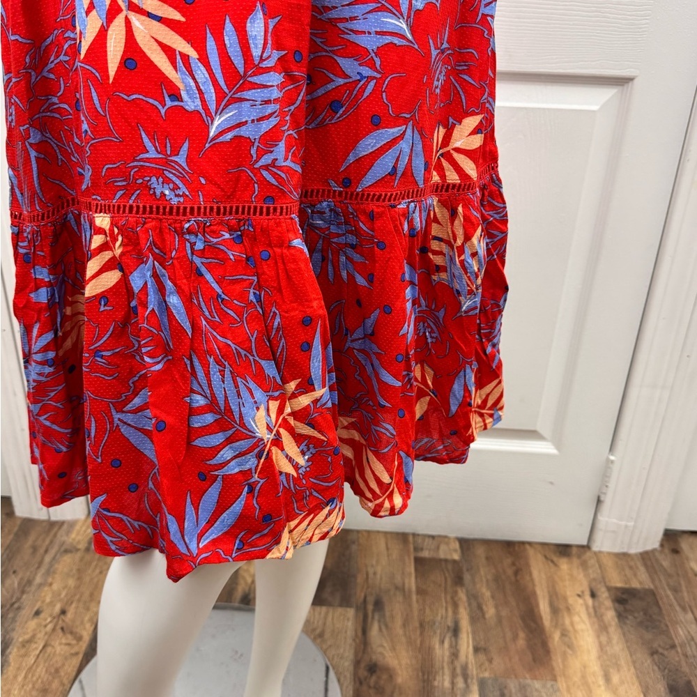 Lost + Wander Red Floral Smocked Midi Dress NWT Size XS Boho Romantic - Picture 3 of 16